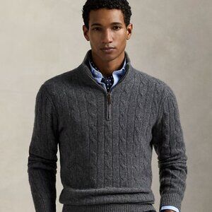 Pronto-Uomo‎ Men’s Cable-knit Quarter Zip Sweater, 100% Cotton, Grey, Sz XL